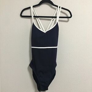 Women Cherokee One Piece Swimsuit Ribboned Double Strap Cross Back Navy Size 12